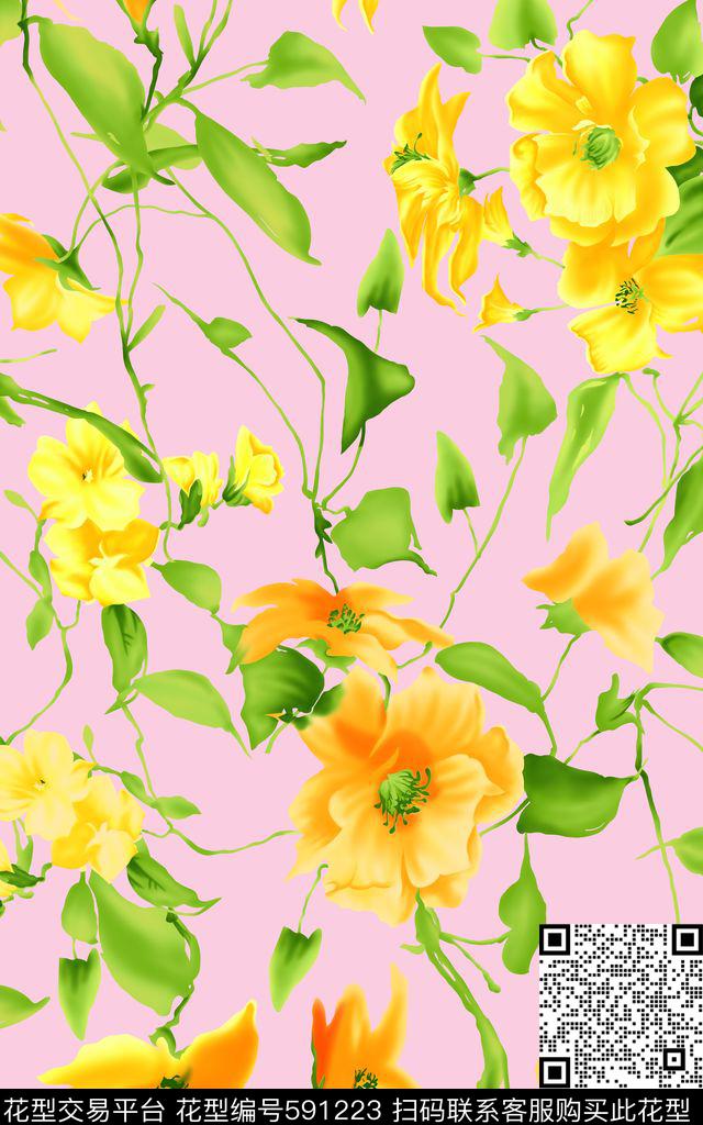 休闲风花朵大黄花数码印花华亿平台下载（图片编号: 591223） - 瓦栏（Walan）
