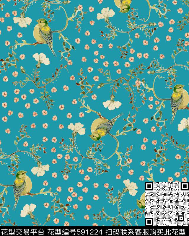 手绘花卉鸟、泳装数码印花华亿平台下载（图片编号: 591224） - 瓦栏（Walan）