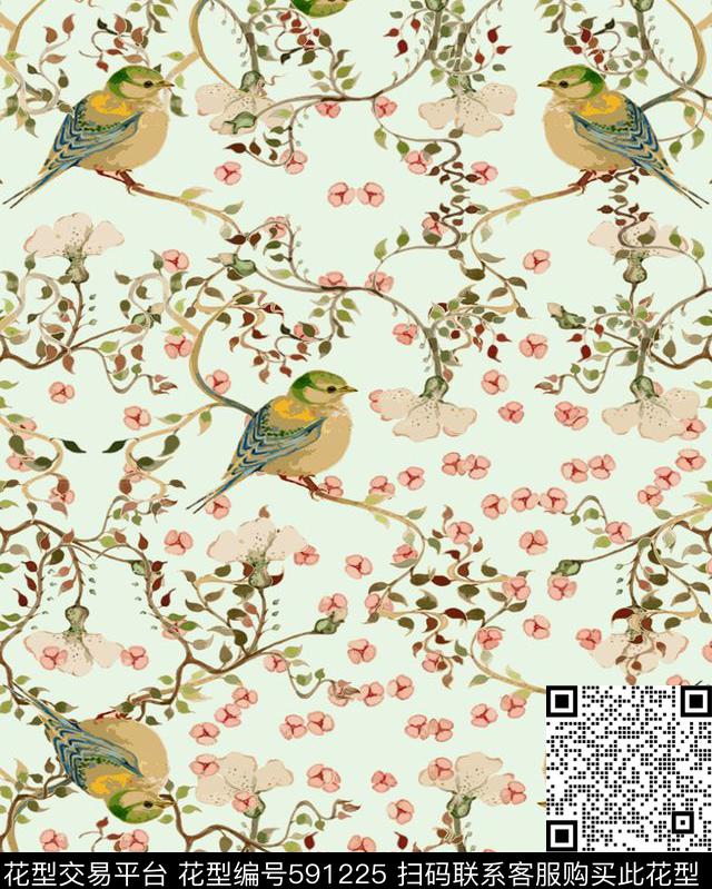 手绘花卉鸟、泳装数码印花华亿平台下载（图片编号: 591225） - 瓦栏（Walan）