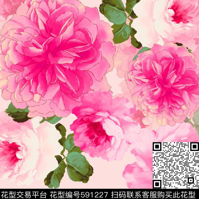 牡丹大花花卉数码印花华亿平台下载（图片编号: 591227） - 瓦栏（Walan）