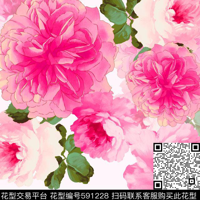 牡丹大花花卉数码印花华亿平台下载（图片编号: 591228） - 瓦栏（Walan）