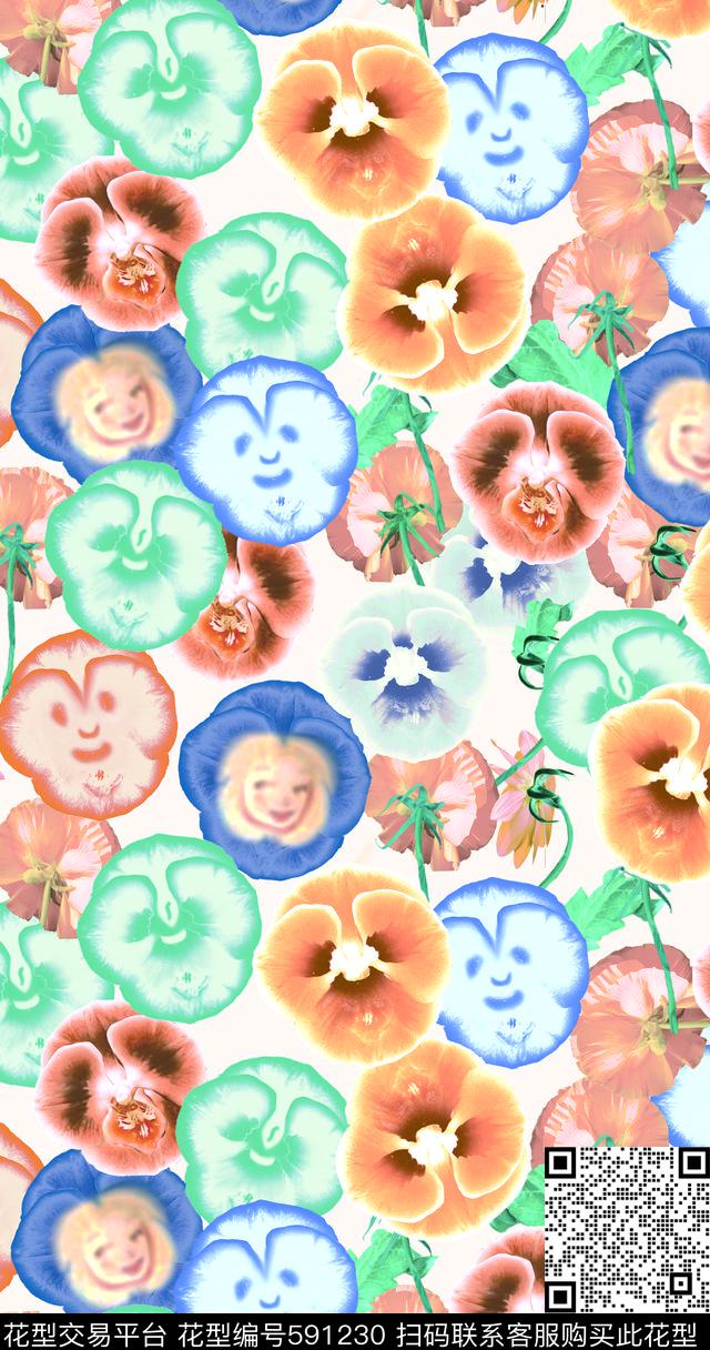 抽象几何水墨花卉抽象花卉数码印花华亿平台下载（图片编号: 591230） - 瓦栏（Walan）