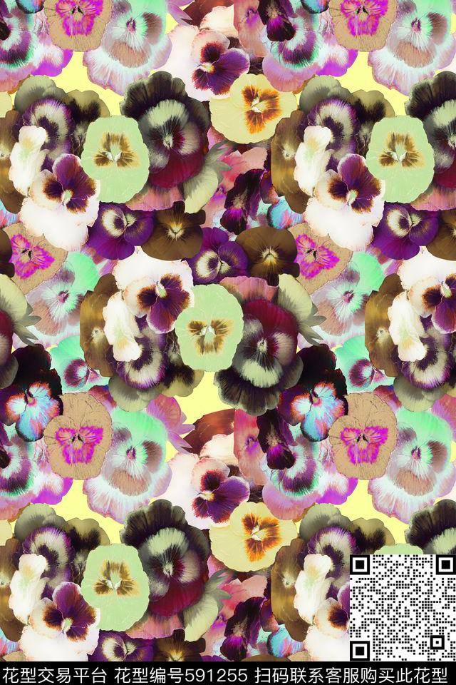 小花花卉。定位泳装。满版数码印花华亿平台下载（图片编号: 591255） - 瓦栏（Walan）