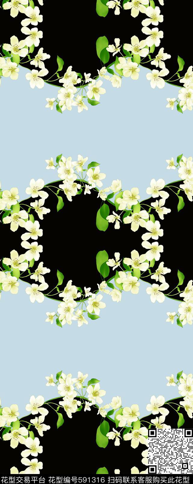 素色花卉。中老年满版。数码印花华亿平台下载（图片编号: 591316） - 瓦栏（Walan）