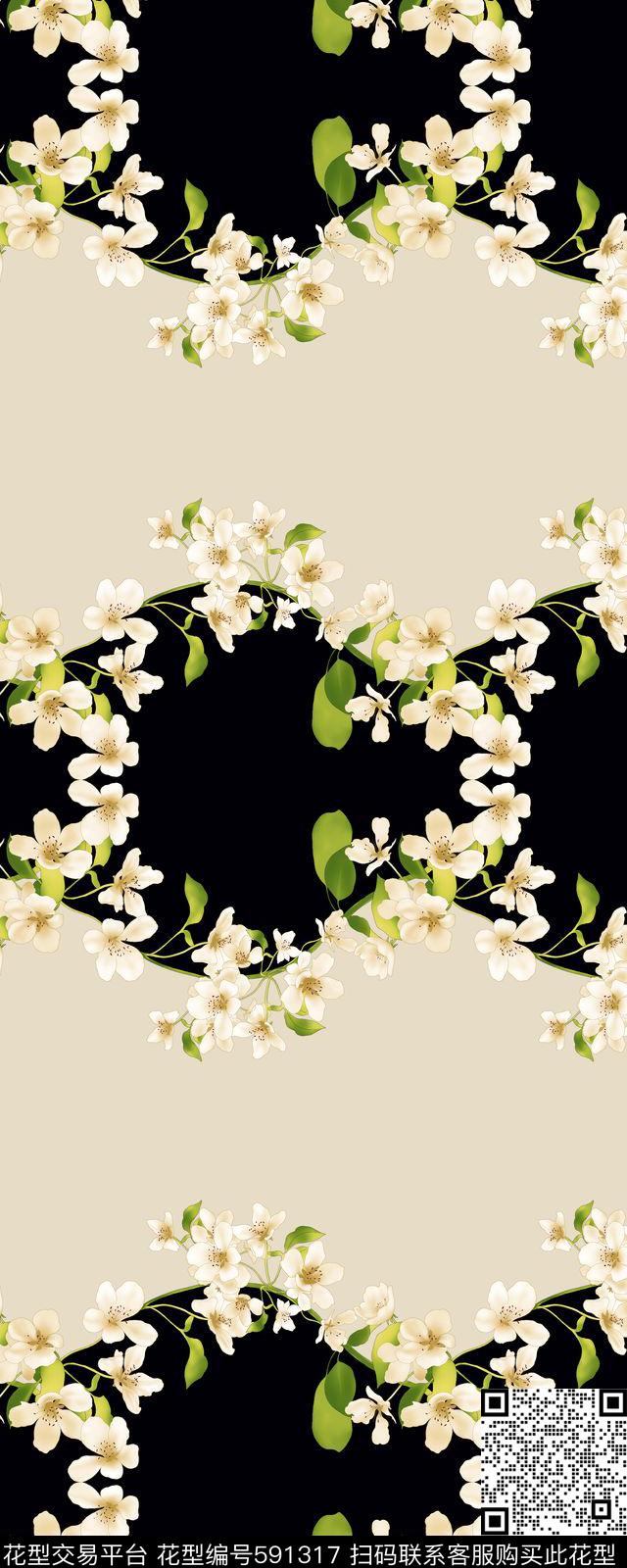 素色花卉。中老年满版。数码印花华亿平台下载（图片编号: 591317） - 瓦栏（Walan）