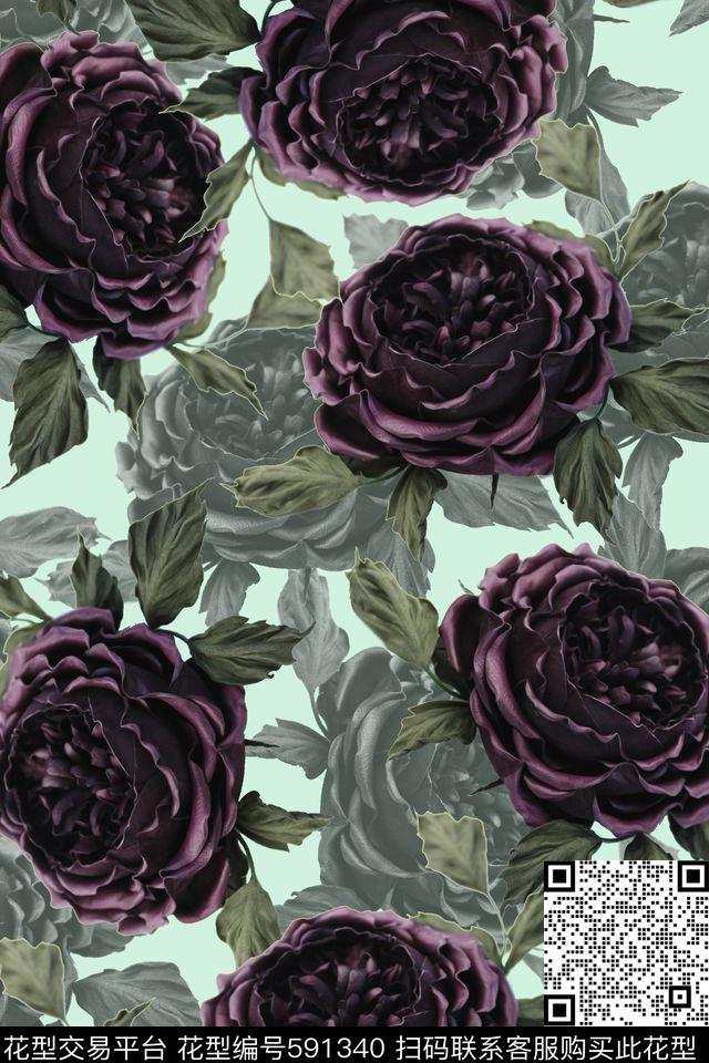 复古花卉水彩数码印花华亿平台下载（图片编号: 591340） - 瓦栏（Walan）