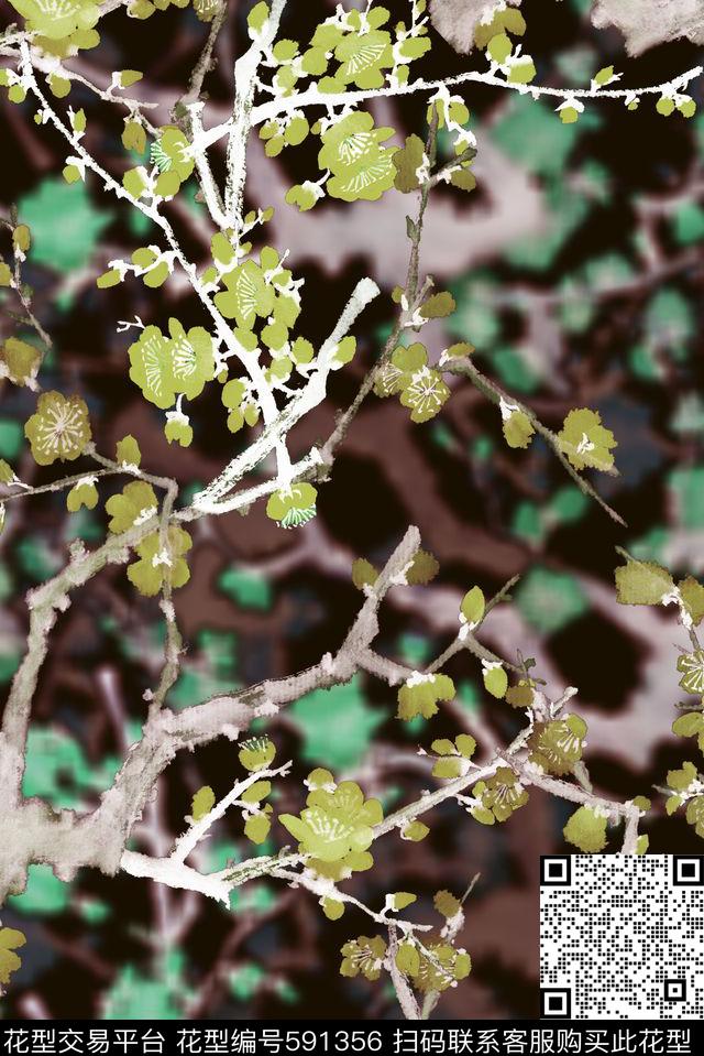 花卉梅花中国风数码印花华亿平台下载（图片编号: 591356） - 瓦栏（Walan）