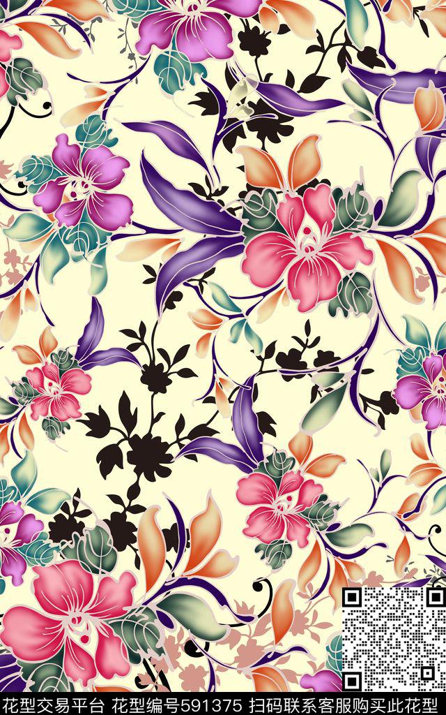 素雅花朵裙子数码印花华亿平台下载（图片编号: 591375） - 瓦栏（Walan）