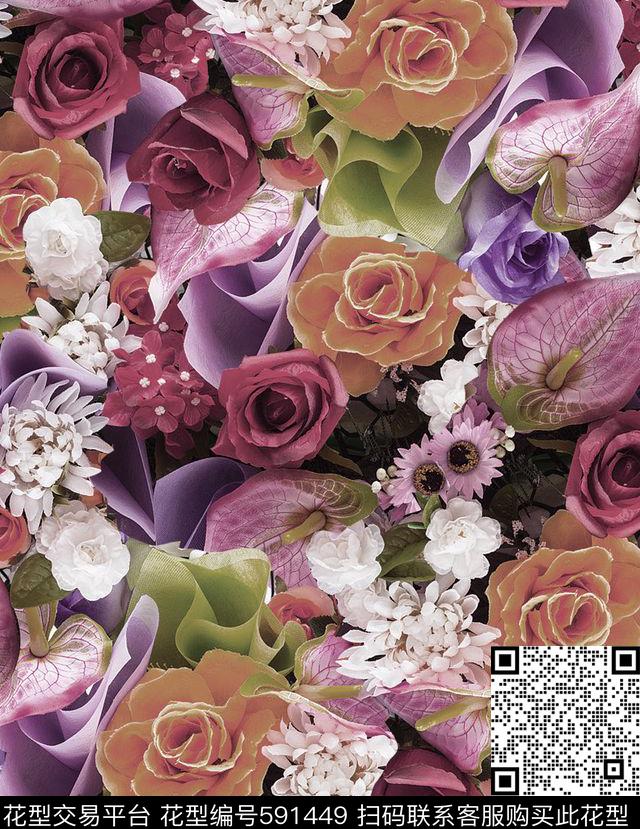 欧美花卉植物数码印花华亿平台下载（图片编号: 591449） - 瓦栏（Walan）