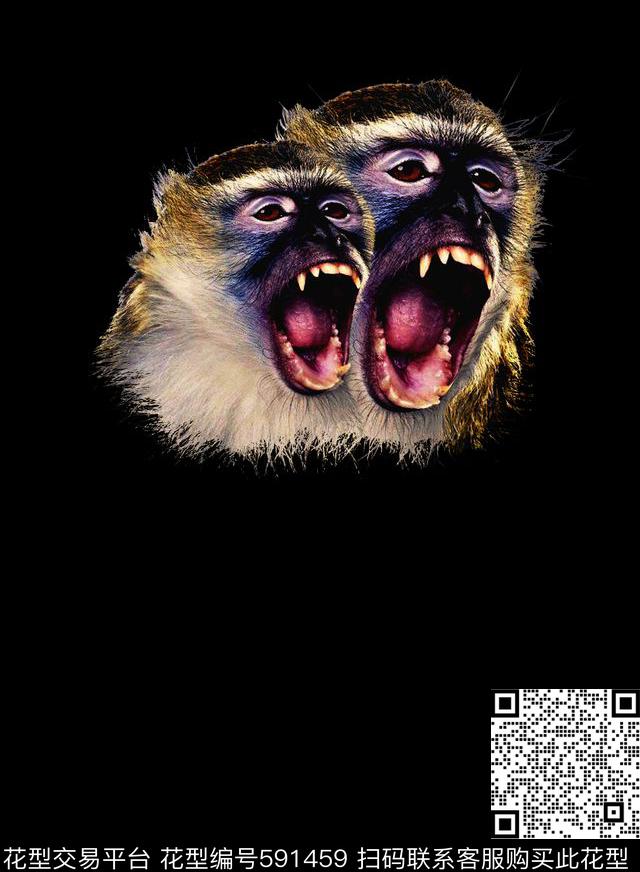 欧美猩猩动物头数码印花华亿平台下载（图片编号: 591459） - 瓦栏（Walan）