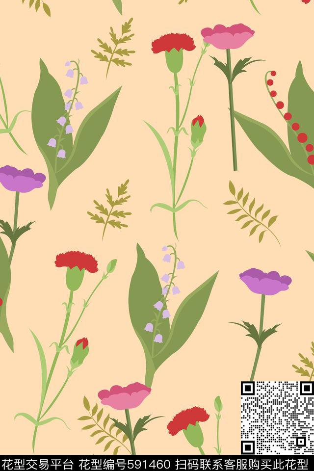 清新植物花卉传统印花华亿平台下载（图片编号: 591460） - 瓦栏（Walan）