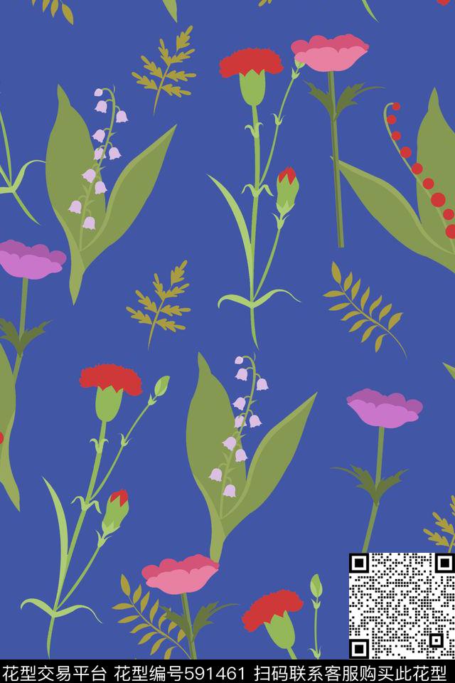 清新植物花卉传统印花华亿平台下载（图片编号: 591461） - 瓦栏（Walan）
