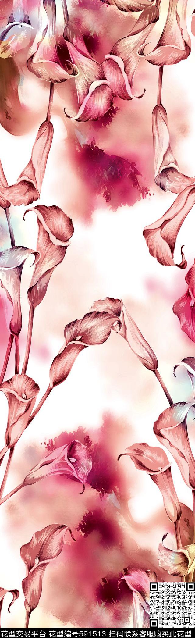 百合花朵花卉数码印花华亿平台下载（图片编号: 591513） - 瓦栏（Walan）