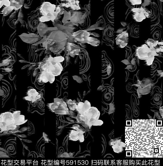 线描花朵创意男装抽象男装数码印花华亿平台下载（图片编号: 591530） - 瓦栏（Walan）