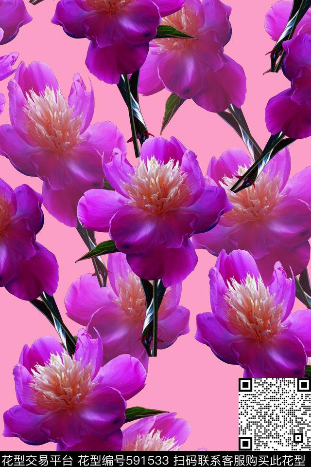 清爽风格浪漫花卉时尚潮流数码印花华亿平台下载（图片编号: 591533） - 瓦栏（Walan）