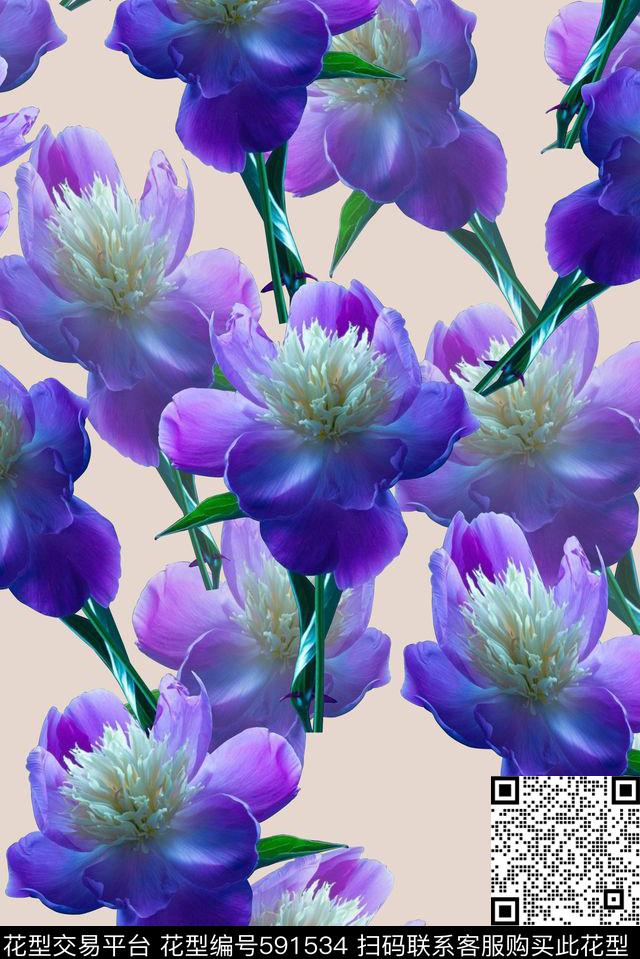 清爽风格浪漫花卉时尚潮流数码印花华亿平台下载（图片编号: 591534） - 瓦栏（Walan）