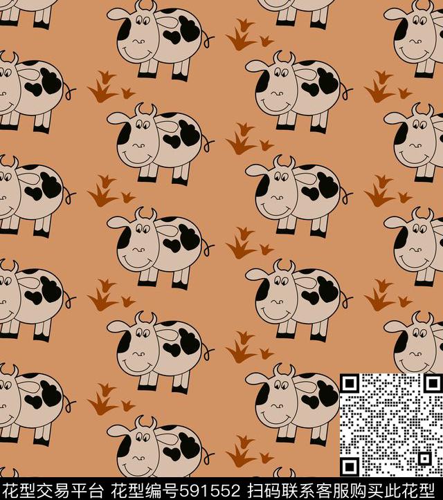 手绘卡通奶牛传统印花华亿平台下载（图片编号: 591552） - 瓦栏（Walan）