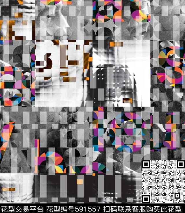 几何抽象男装创意男装数码印花华亿平台下载（图片编号: 591557） - 瓦栏（Walan）