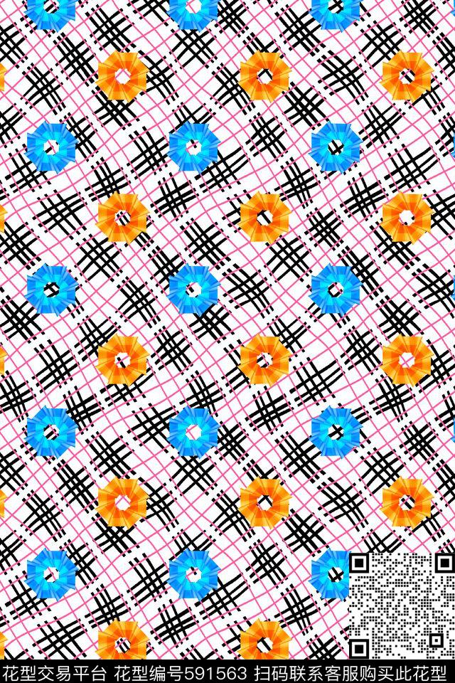 几何拼接格纹几何花朵花草传统印花华亿平台下载（图片编号: 591563） - 瓦栏（Walan）