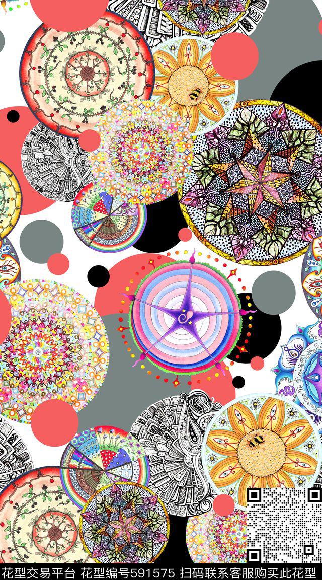 民族风情圆形图腾几何数码印花华亿平台下载（图片编号: 591575） - 瓦栏（Walan）