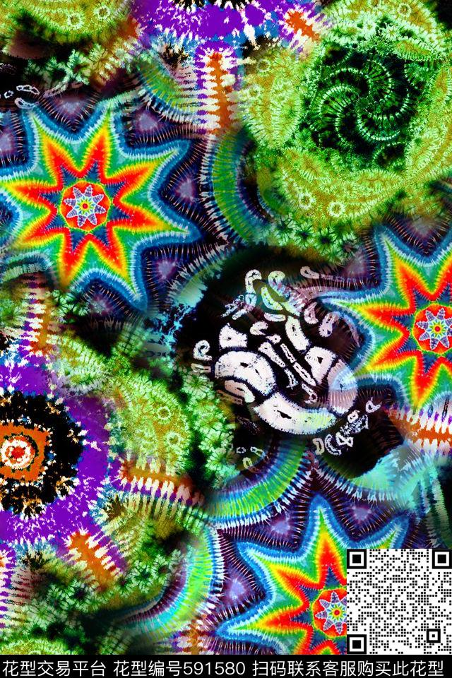 民族风炫彩扎染数码印花华亿平台下载（图片编号: 591580） - 瓦栏（Walan）