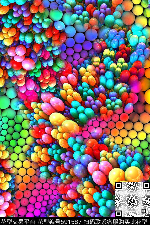 抽象几何圆球数码印花华亿平台下载（图片编号: 591587） - 瓦栏（Walan）