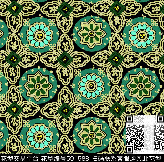 卷草纹清新地毯传统印花华亿平台下载（图片编号: 591588） - 瓦栏（Walan）