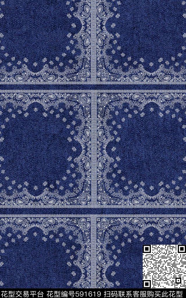 牛仔佩斯利时尚传统印花华亿平台下载（图片编号: 591619） - 瓦栏（Walan）