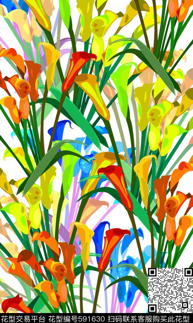 花卉花丛植物花卉田园时尚数码印花华亿平台下载（图片编号: 591630） - 瓦栏（Walan）