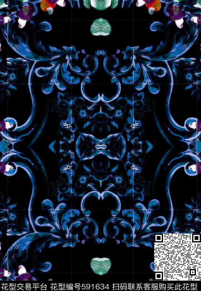 复古花卉几何数码印花华亿平台下载（图片编号: 591634） - 瓦栏（Walan）