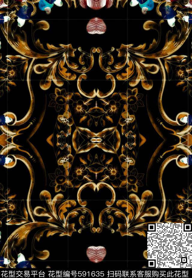 复古花卉几何数码印花华亿平台下载（图片编号: 591635） - 瓦栏（Walan）