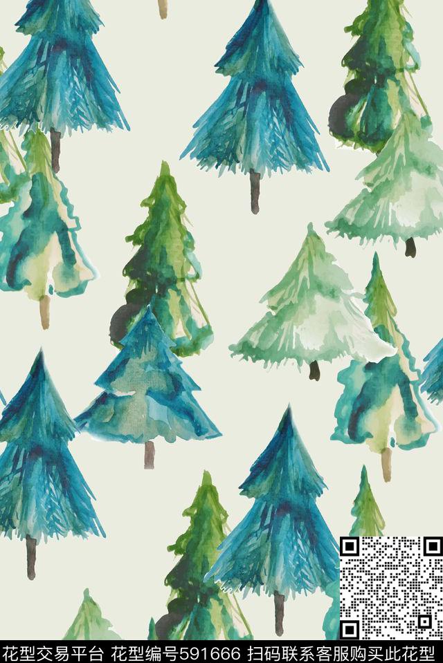 满版手绘绿色数码印花华亿平台下载（图片编号: 591666） - 瓦栏（Walan）