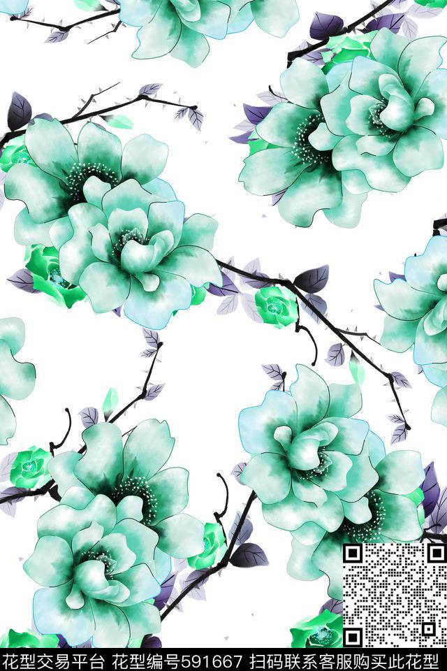 月季花牡丹花玫瑰花数码印花华亿平台下载（图片编号: 591667） - 瓦栏（Walan）