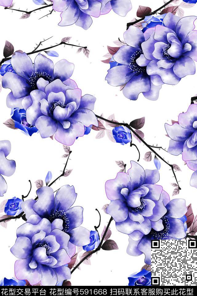 月季花牡丹花玫瑰花数码印花华亿平台下载（图片编号: 591668） - 瓦栏（Walan）