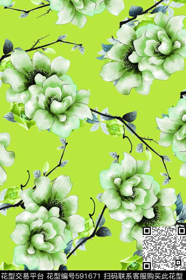 月季花牡丹花玫瑰花数码印花华亿平台下载（图片编号: 591671） - 瓦栏（Walan）