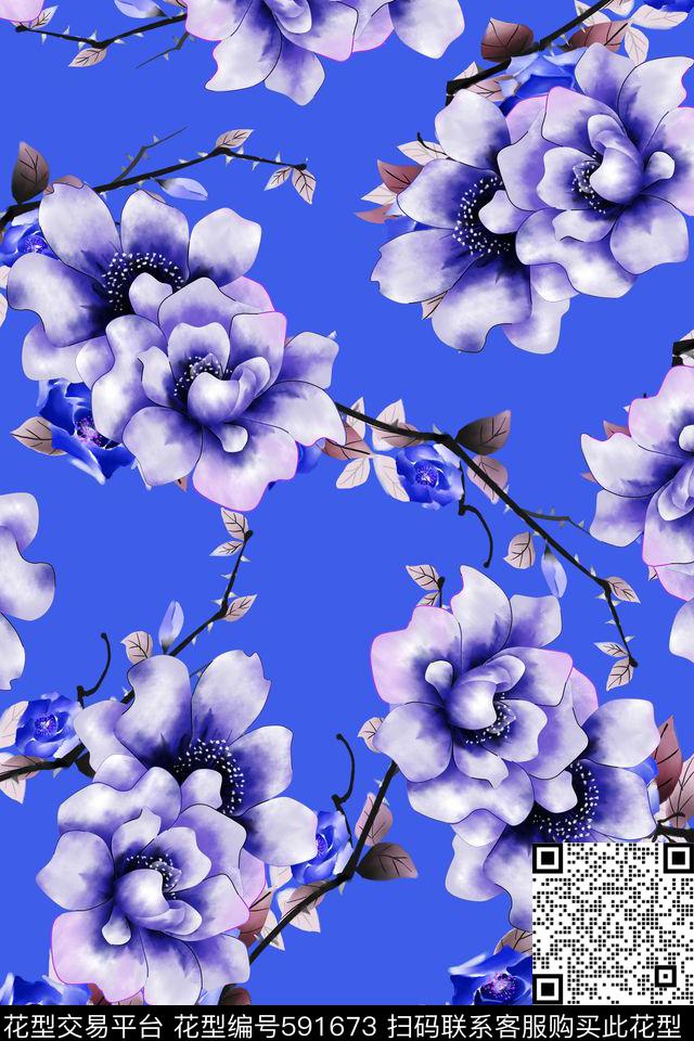 月季花牡丹花玫瑰花数码印花华亿平台下载（图片编号: 591673） - 瓦栏（Walan）