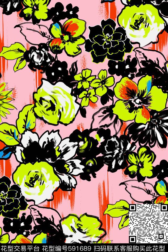 优雅时尚抽象花卉传统印花华亿平台下载（图片编号: 591689） - 瓦栏（Walan）