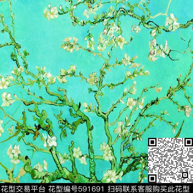 梵高杏花油画数码印花华亿平台下载（图片编号: 591691） - 瓦栏（Walan）