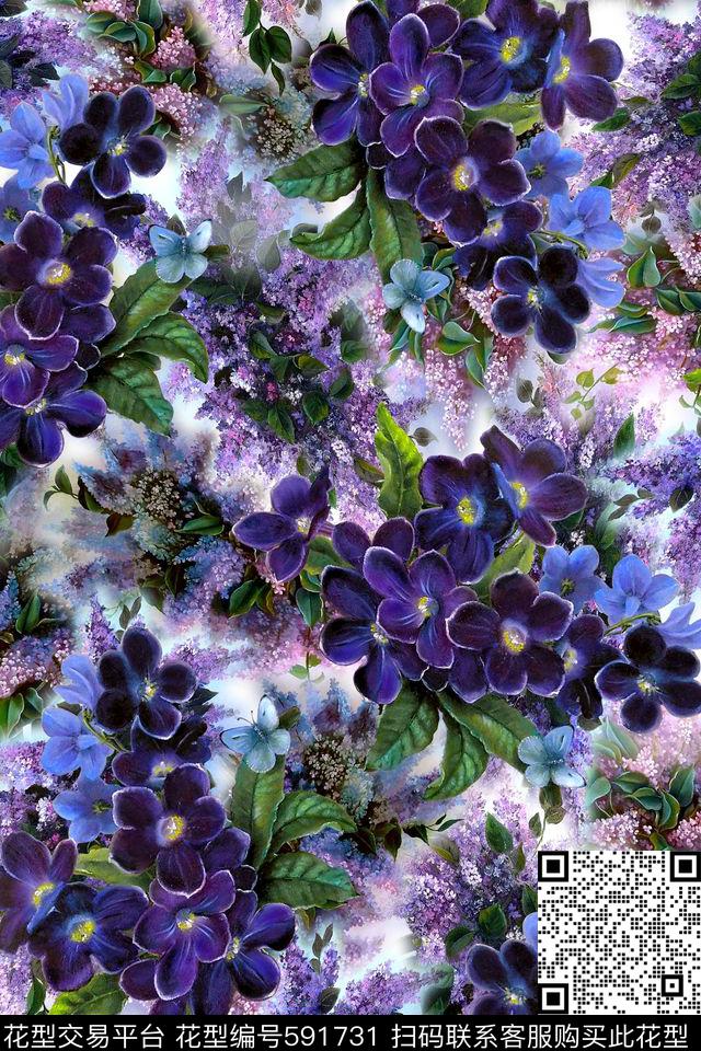 花卉模糊处理水彩数码印花华亿平台下载（图片编号: 591731） - 瓦栏（Walan）