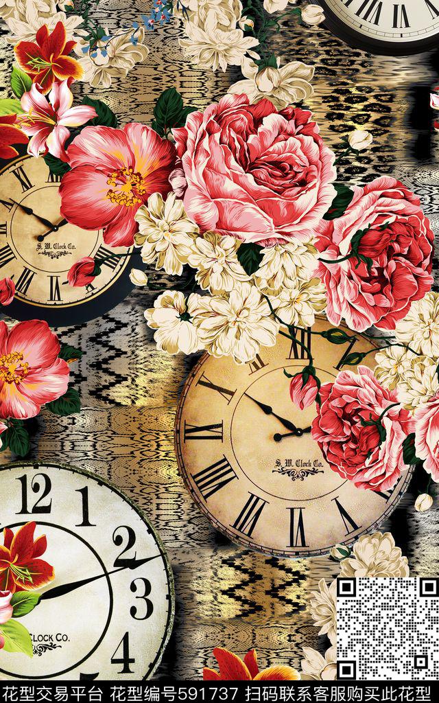 大牌蛇皮花朵数码印花华亿平台下载（图片编号: 591737） - 瓦栏（Walan）