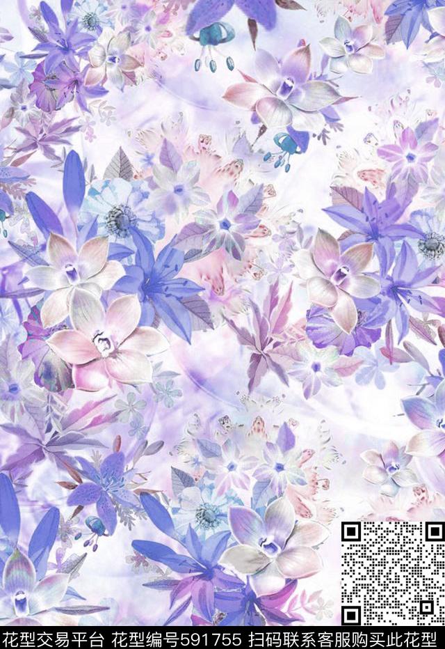韩版花卉清新数码印花华亿平台下载（图片编号: 591755） - 瓦栏（Walan）