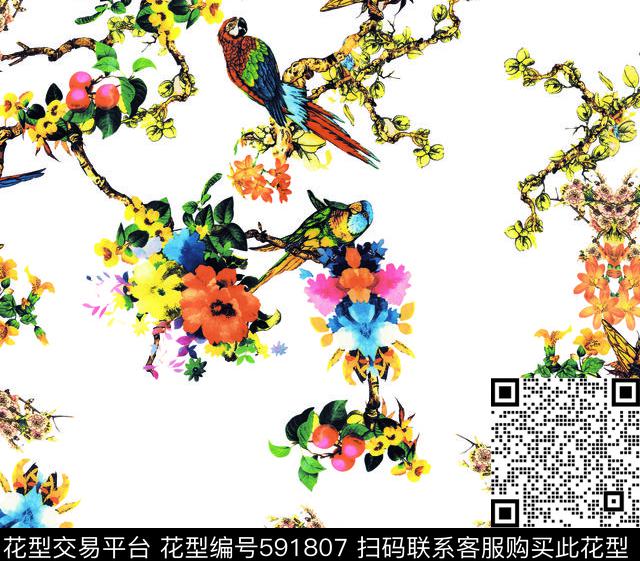 时尚大牌潮流女装外套华亿平台卫衣花鸟花朵数码印花华亿平台下载（图片编号: 591807） - 瓦栏（Walan）