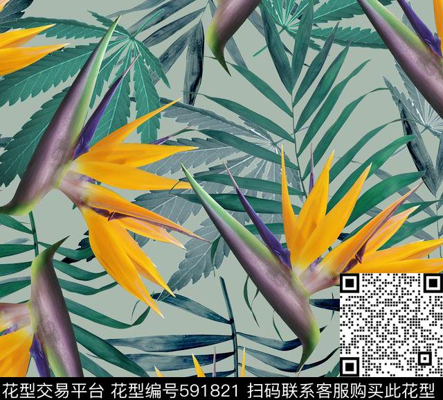 欧美花朵花卉数码印花华亿平台下载（图片编号: 591821） - 瓦栏（Walan）