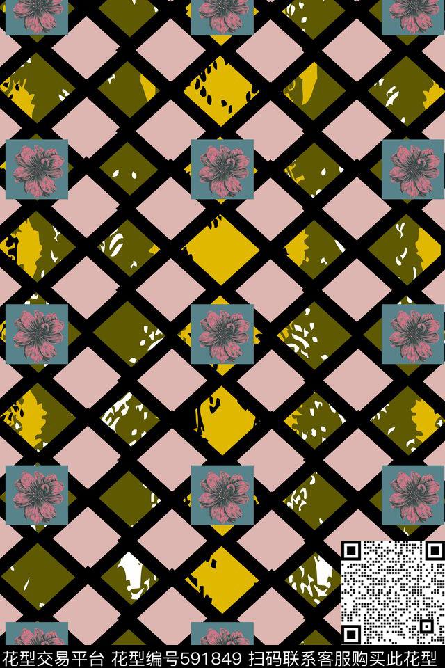 简约蛇纹网格传统印花华亿平台下载（图片编号: 591849） - 瓦栏（Walan）