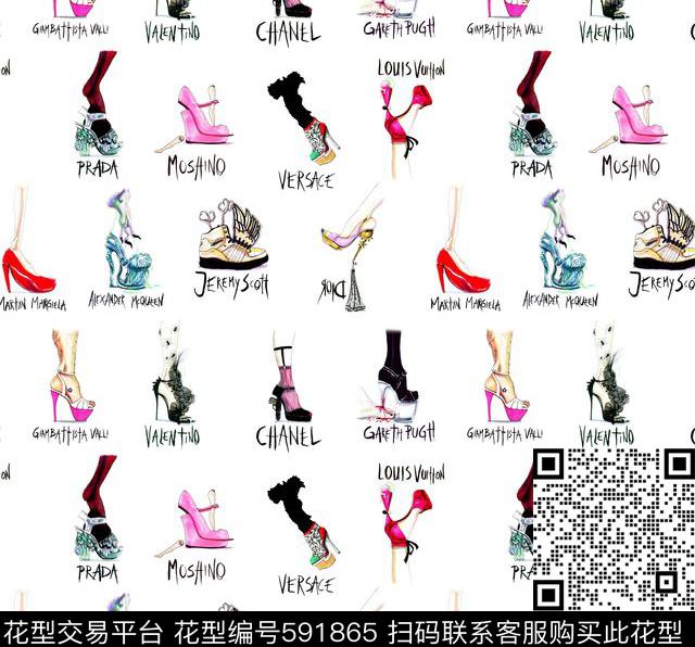 手绘名牌高跟鞋数码印花华亿平台下载（图片编号: 591865） - 瓦栏（Walan）