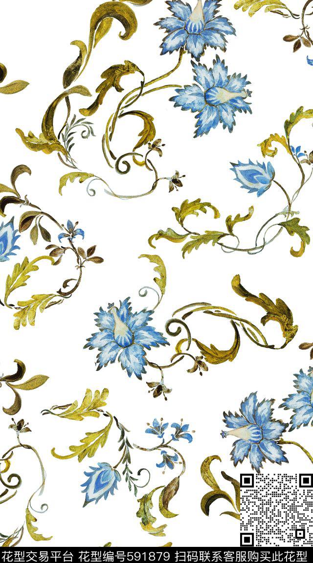 清新时尚花卉数码印花华亿平台下载（图片编号: 591879） - 瓦栏（Walan）