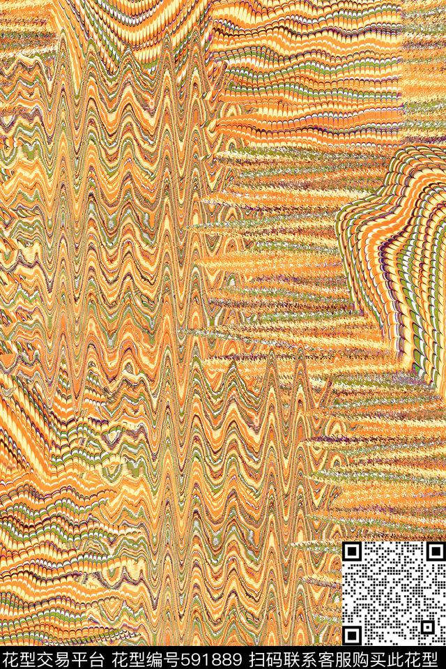 抽象肌理海绵线条女装抽象海绵线条波浪几何数码印花华亿平台下载（图片编号: 591889） - 瓦栏（Walan）