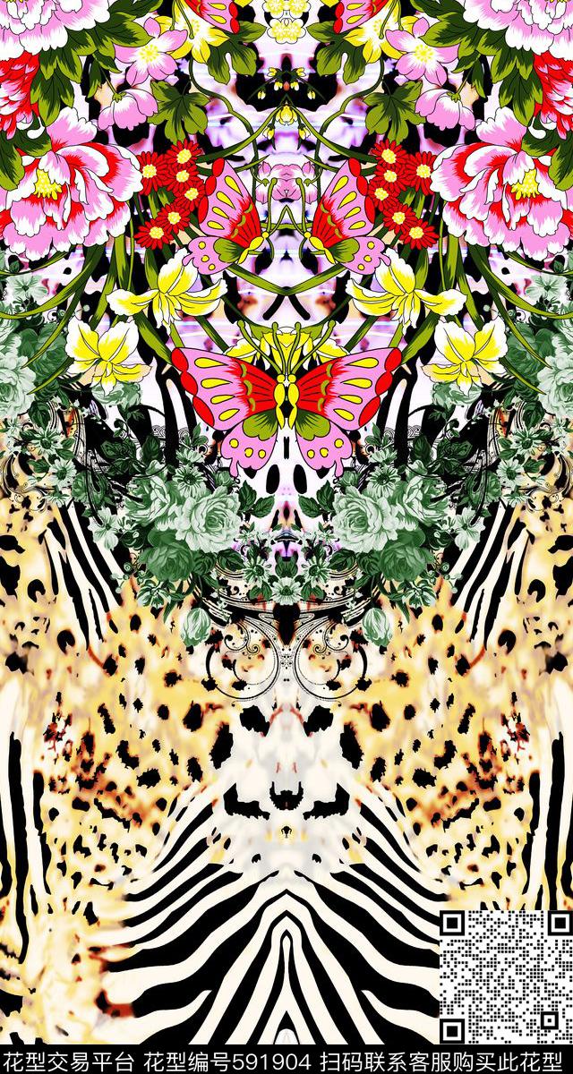 豹纹定位花休闲风数码印花华亿平台下载（图片编号: 591904） - 瓦栏（Walan）