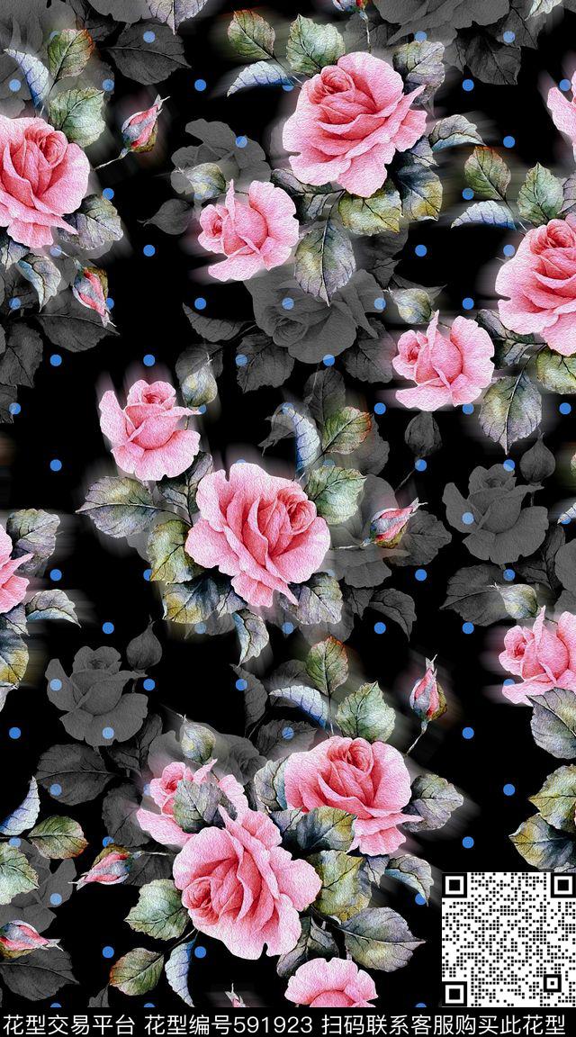 清新时尚花卉数码印花华亿平台下载（图片编号: 591923） - 瓦栏（Walan）