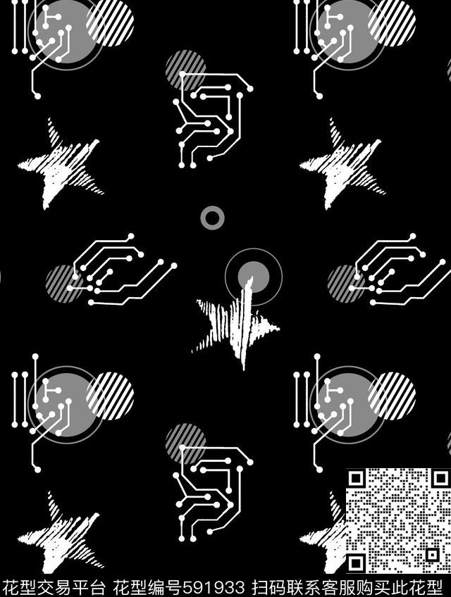 五角星几何波点传统印花华亿平台下载（图片编号: 591933） - 瓦栏（Walan）